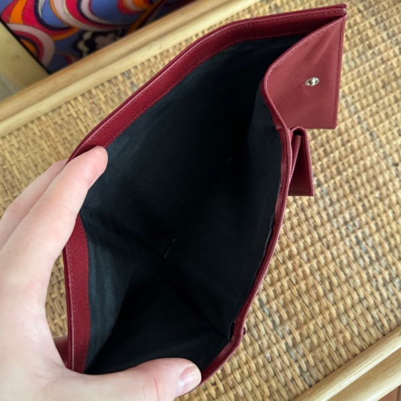 Prada Tessuto Saffiano Logo Nylon Trifold Leather Wallet Red Authentic - Picture 10 of 12